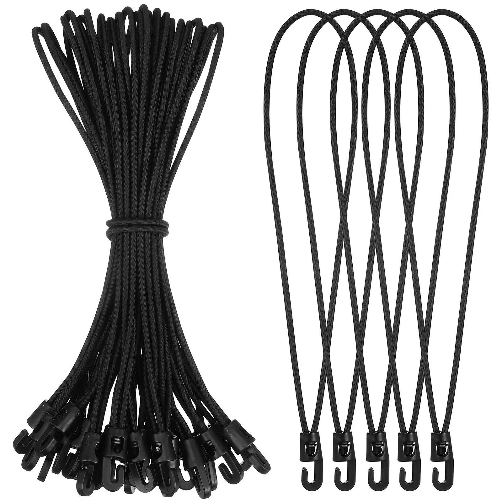 

25pcs Bungee Cords Elastic Luggage Ropes Black Heavy Duty Outdoor Tie Downs Hooks Camping Travel Garage Organization