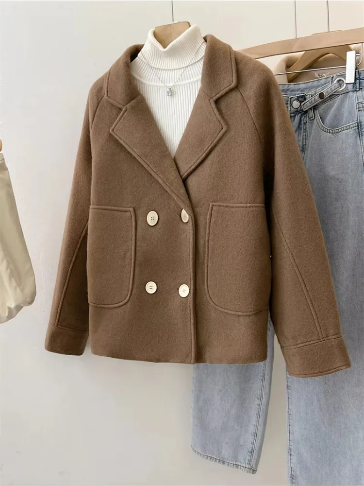 Lnsozkdg Autumn Winter Woolen Coat Women 2024 New Thick Stylish Wool Overcoat Short Versatile Female Office Lady Blazer Women