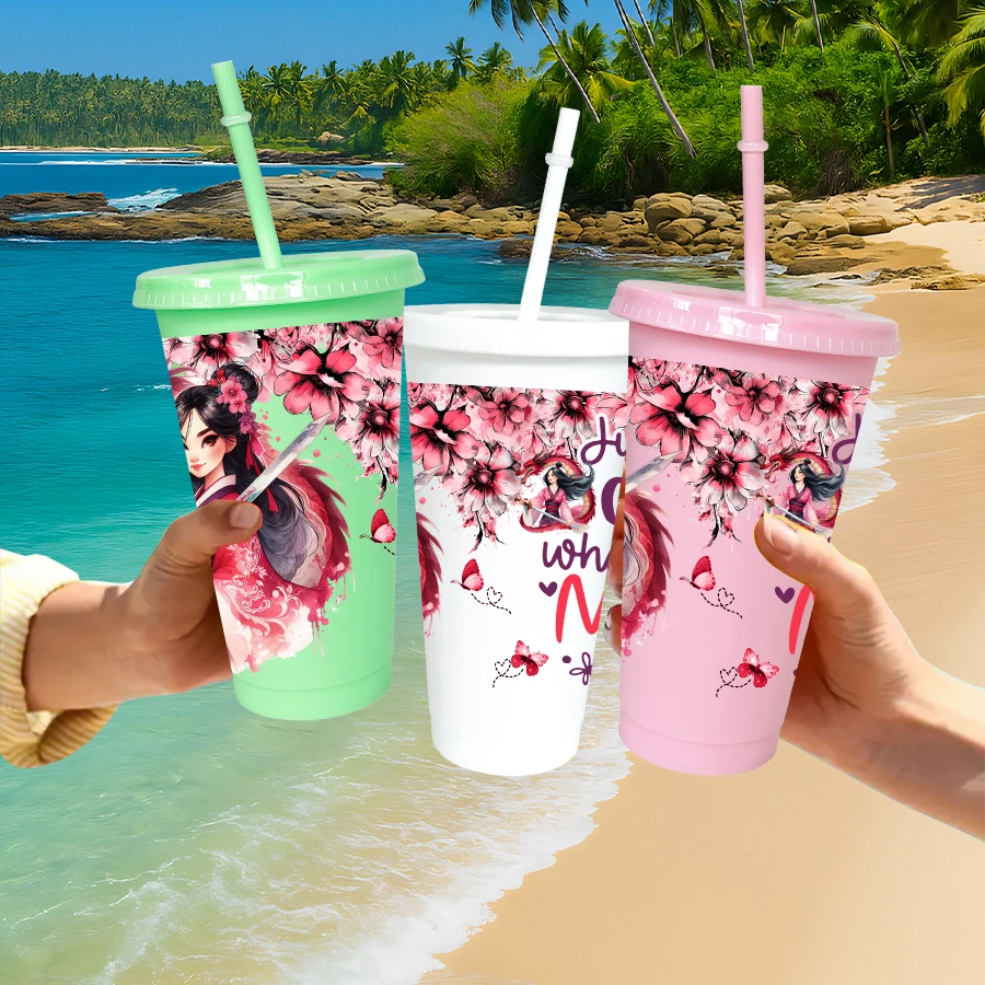 12 sztuk/opakowanie Kubek plastikowy Disney Królewna Śnieżka z motywem kwiatowym, 770 ml, wielokolorowy, na przyjęcia, upominek urodzinowy/powrót do szkoły