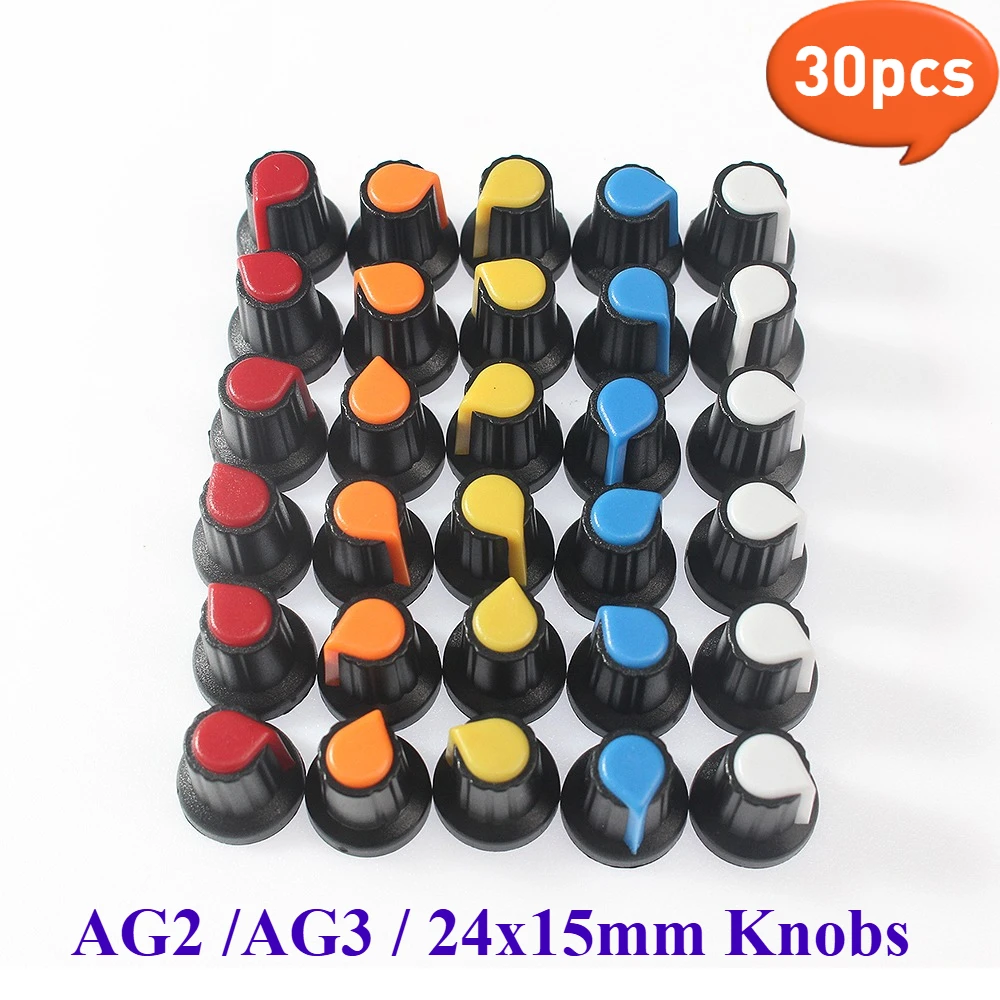 30PCS/ lot AG3 AG2 24X15mm Rotary Switch Knobs Assorted Set 5/6 Colors WH148 Potentiometer Knob Volume Control Knob Cap Kit