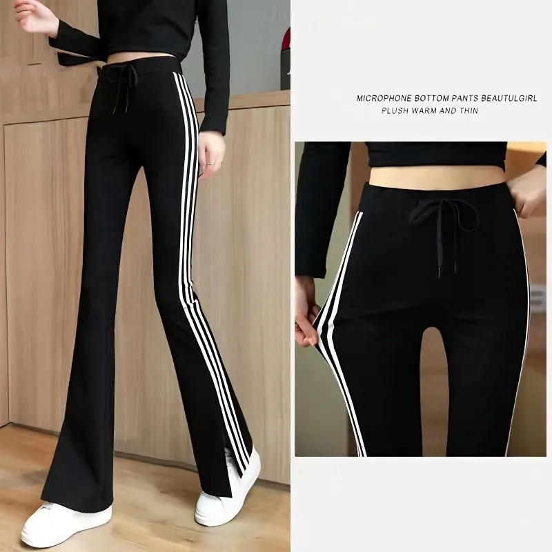 Women Casual Joggers Pants Fashion Streetwear Sports Pants Thin Stripe Color Sweatpants High Waist Trousers Split Plus Size