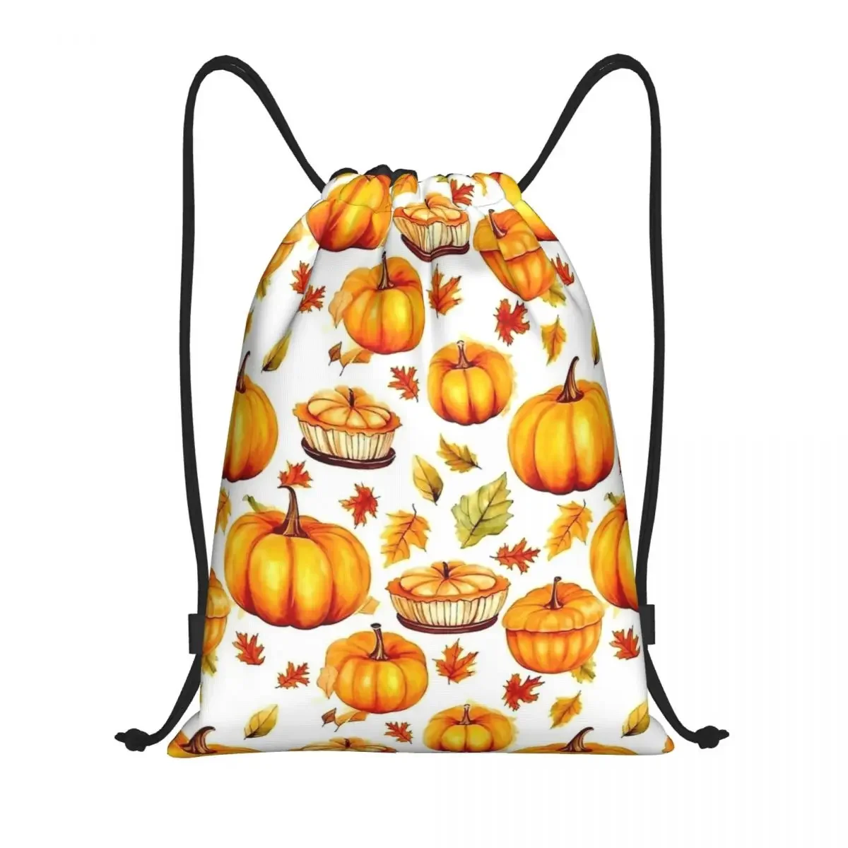 Autumn Pumpkin Maple Leaves Drawstring Backpack Sports Gym Bag String Sackpack for Exercise