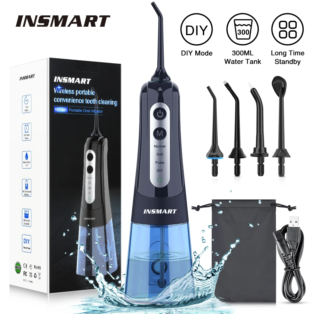 INSMART Oral Irrigator Dental Water Flosser Teeth Whitening Waterproof Portable Dental Water Jet Floss 300ML Teeth Cleaner