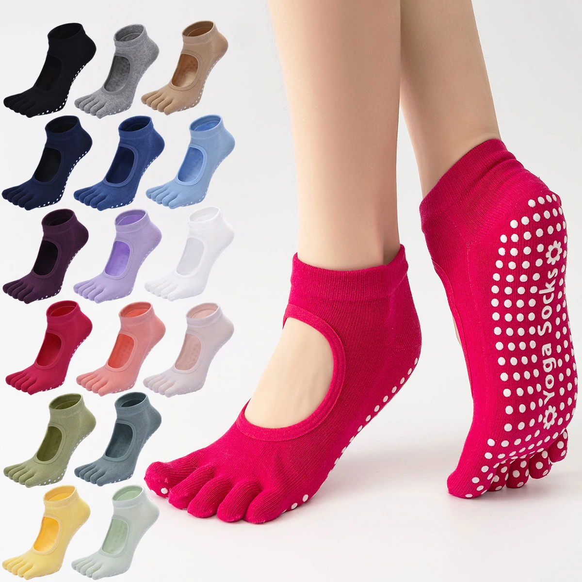 

Women Five Toes Backless Yoga Socks Cotton Anti-Slip Indoor Fitness Pilates Socks Ladies Ballet Dance Sports Socks Slipper