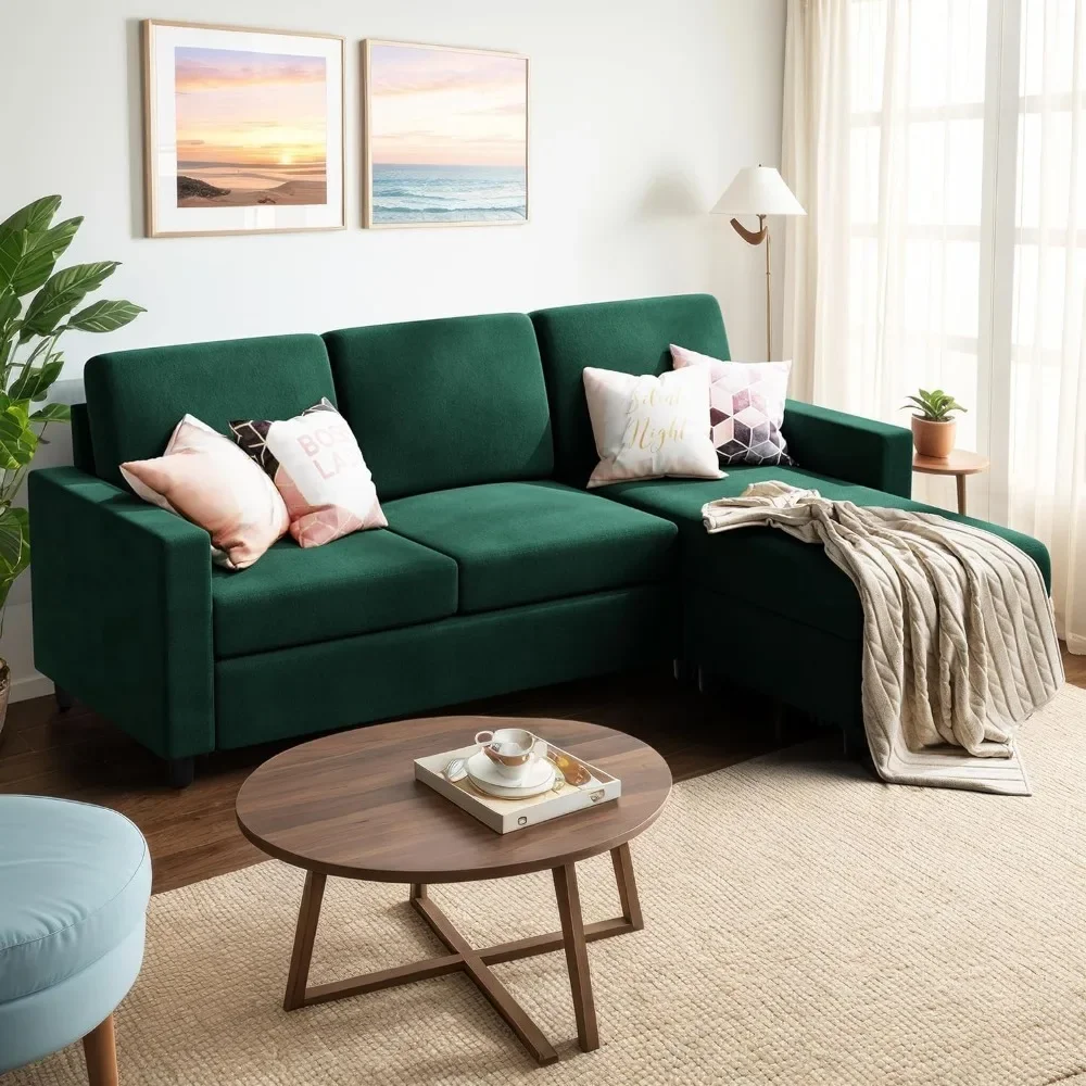 

Convertible Sectional Sofa Couch, Modern Linen Fabric L-Shaped, 3-Seat Sofa Sectional with Reversible Chaise for Living Room