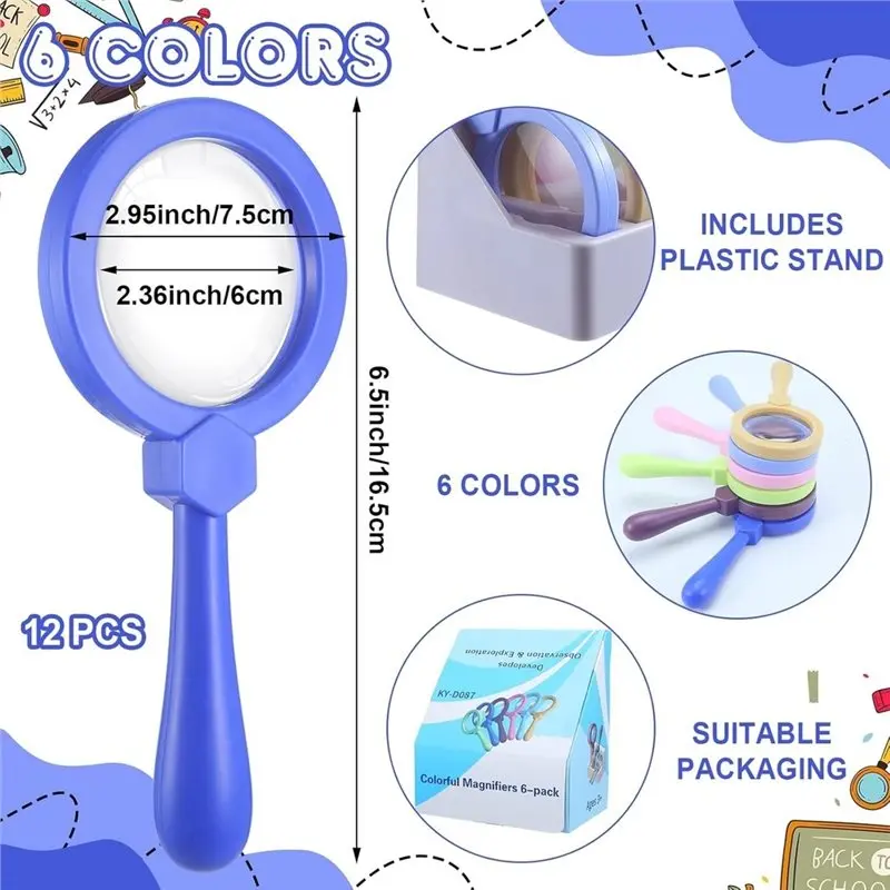 Science Jumbo Magnifiers 12 Pcs Magnifying Glass Shatterproof Handheld For Observation For Kids Classroom Autistic