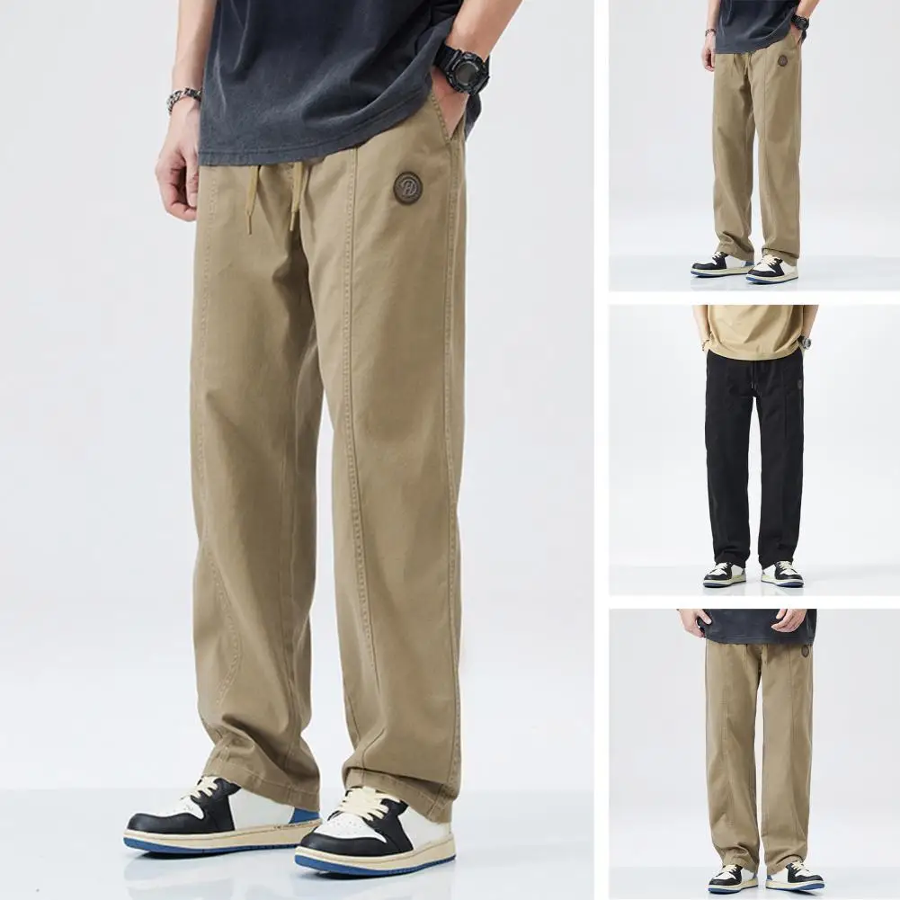 

Mid Waist Trousers Retro Style Men's Wide Leg Cargo Pants with Drawstring Waist Pockets for Comfortable Stylish Everyday Wear