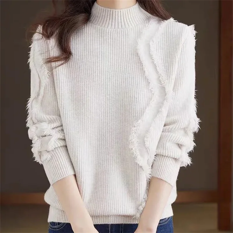 Damski sweter 100% wełna merino dzianina kaszmir pulower jesień zima długi rękaw elegancki gładki wygodny top odzieżowy