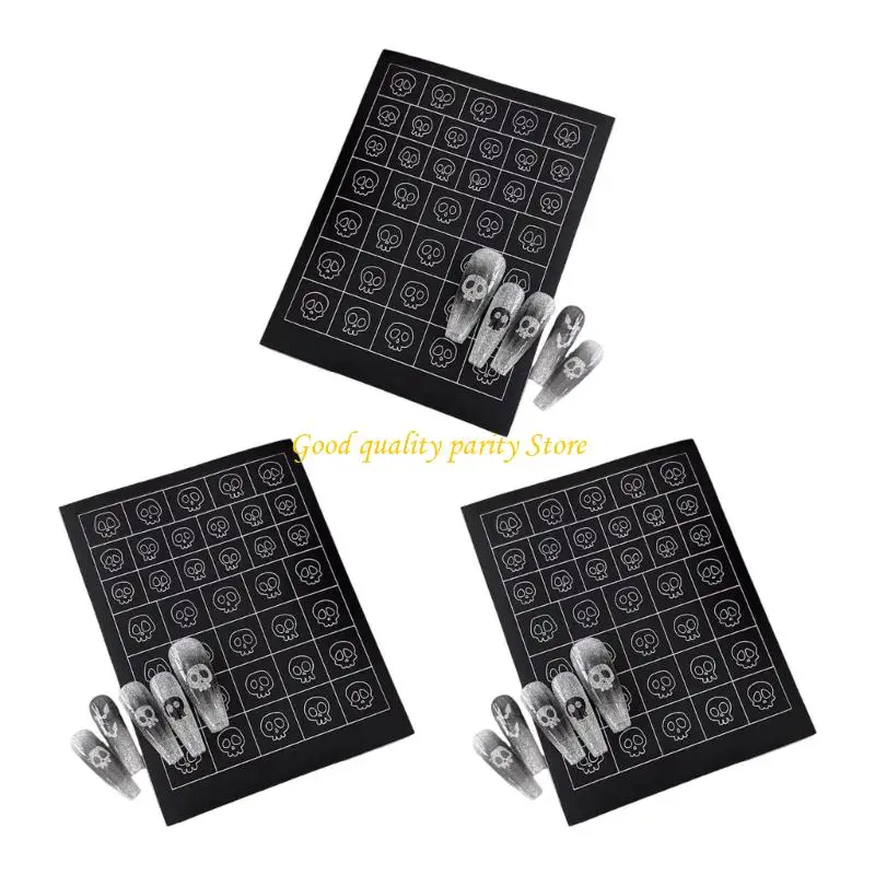 M4YA สติ๊กเกอร์ติดเล็บฮาโลวีน Spooky Skeleton สติกเกอร์เล็บสำหรับนักปาร์ตี้ ใช้งานง่าย