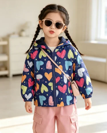 Spring and Autumn Fashion Light and Thin Girl 1-7 Years Old Outdoor Hooded Short Jacket