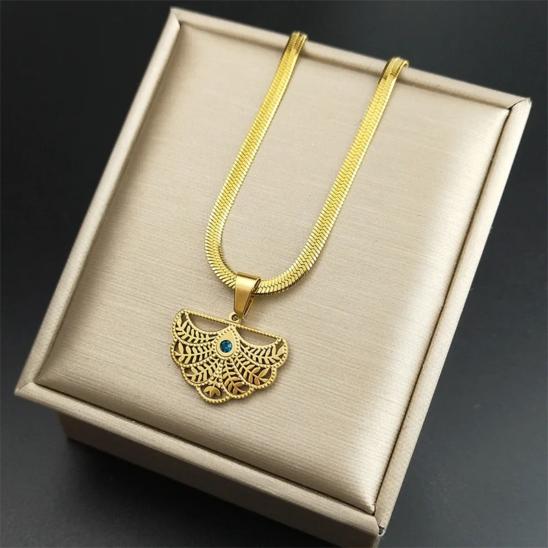 Boho Feather Leaf Shape Pendant Necklace for Women Vintage Stainless Steel Gold Color Snake Chain Choker Necklaces Jewelry ZZZ39