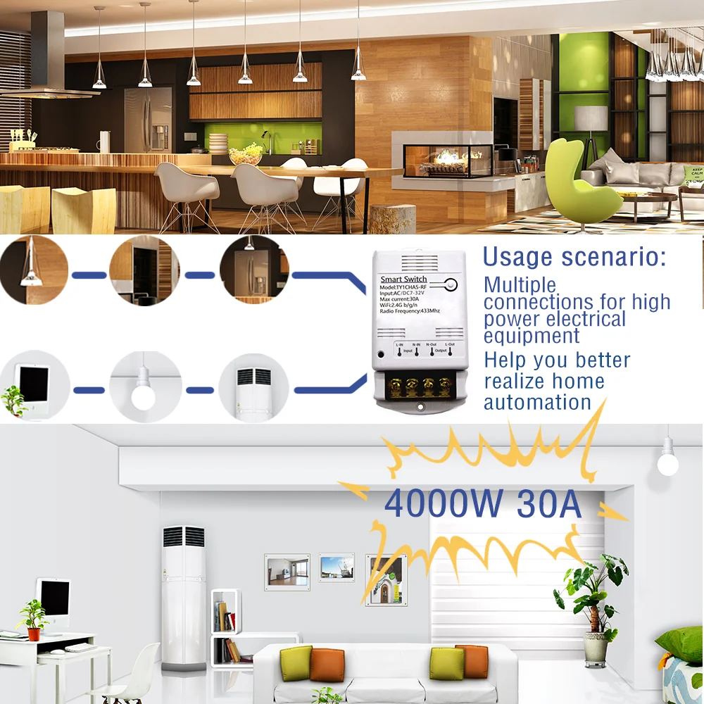 Wifi Relay Module 85-250V 12V 24V 30A Smart Switch Tuya Smartlife App Remote Control Inching Timer Alexa Google Home Automation