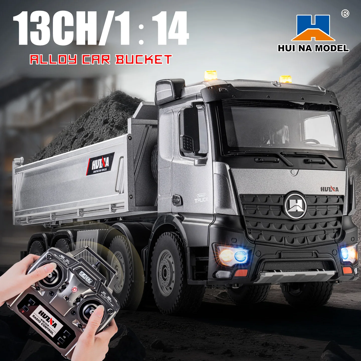 536pro nouveau 13CH 1:14 télécommande en alliage à grande échelle 8 roues robuste ingénierie camion à benne basculante jouet télécommandé avec lumières