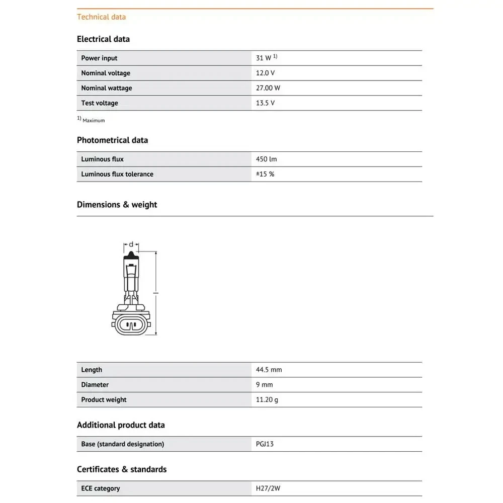 OSRAM 881 H27W/2 PGJ13 Original Car Halogen Headlight 12V 27W 3200K 450 lm Auto Bulb Standard Fog Lamp OEM Made In Germany