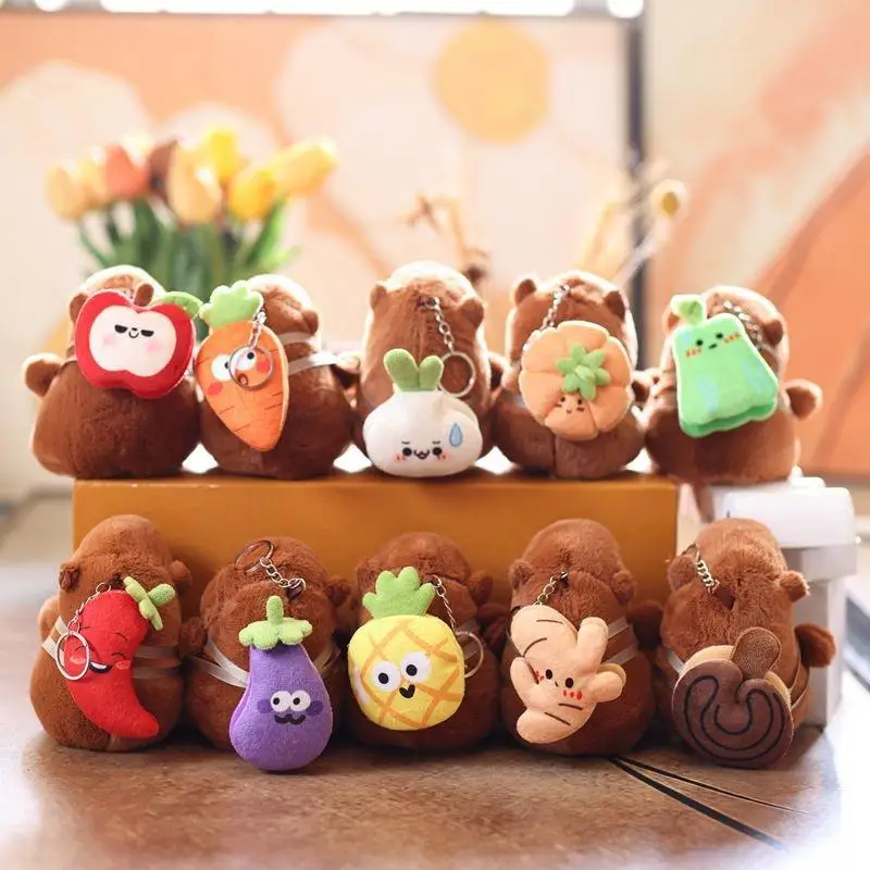 Cute Fruits Capybara Plush Keychain Cartoon Stuffed Animal Doll Keyring Bag Pendant Backpack Hanging Decoration Gifts