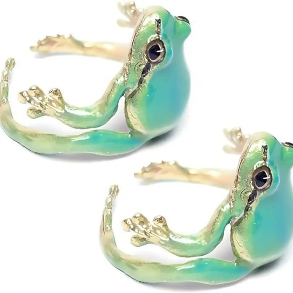 Fashion Green Frog Open Rings For Women Men Metal Cute Animal Adjustable Finger Ring Jewelry Birthday Party Gifts