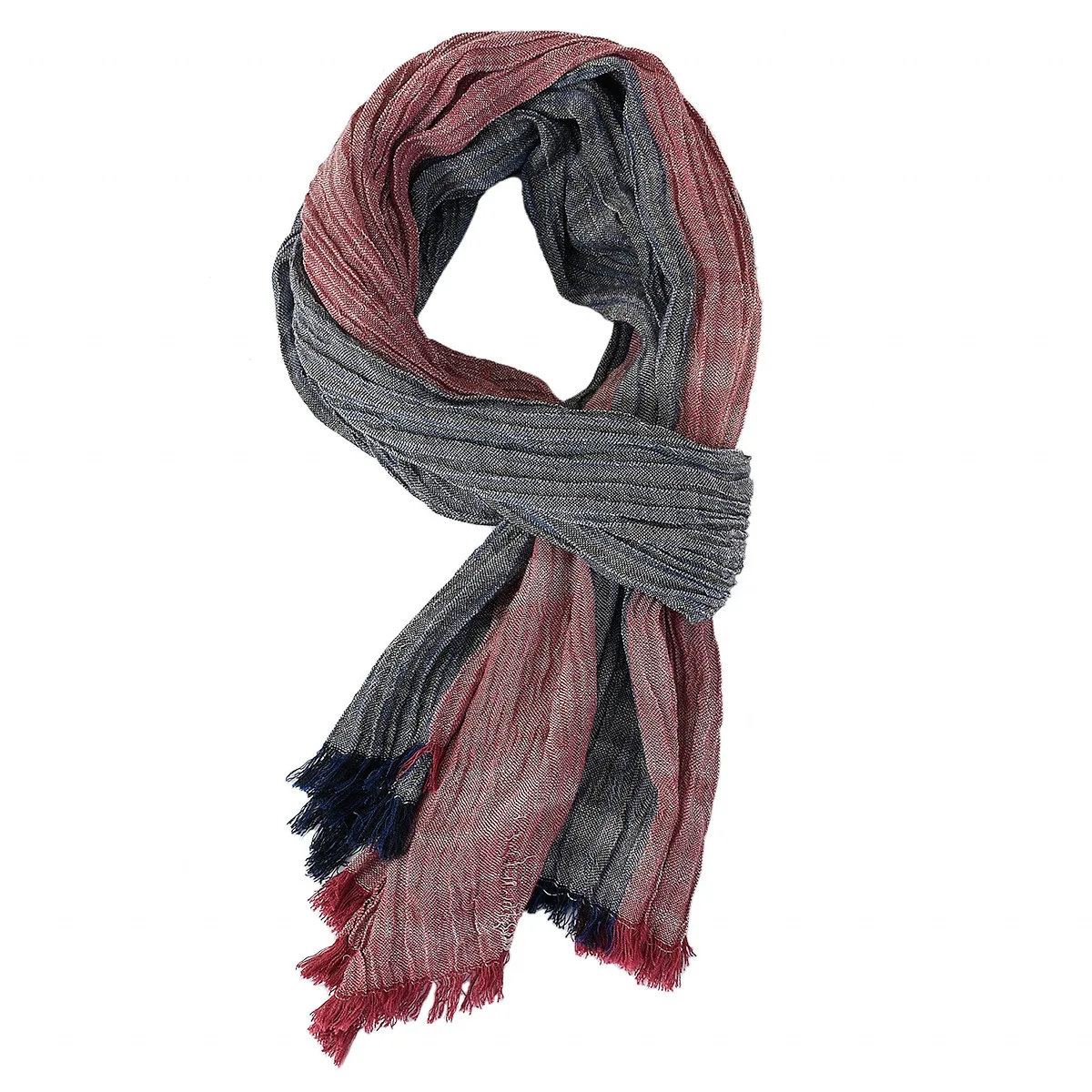 Men's Scarf Fashion Style Neckerchief Cotton Linen Stripe Muffler Yarn Dyed Winter Shawl Super Soft Outdoor Neckwear Red Pink