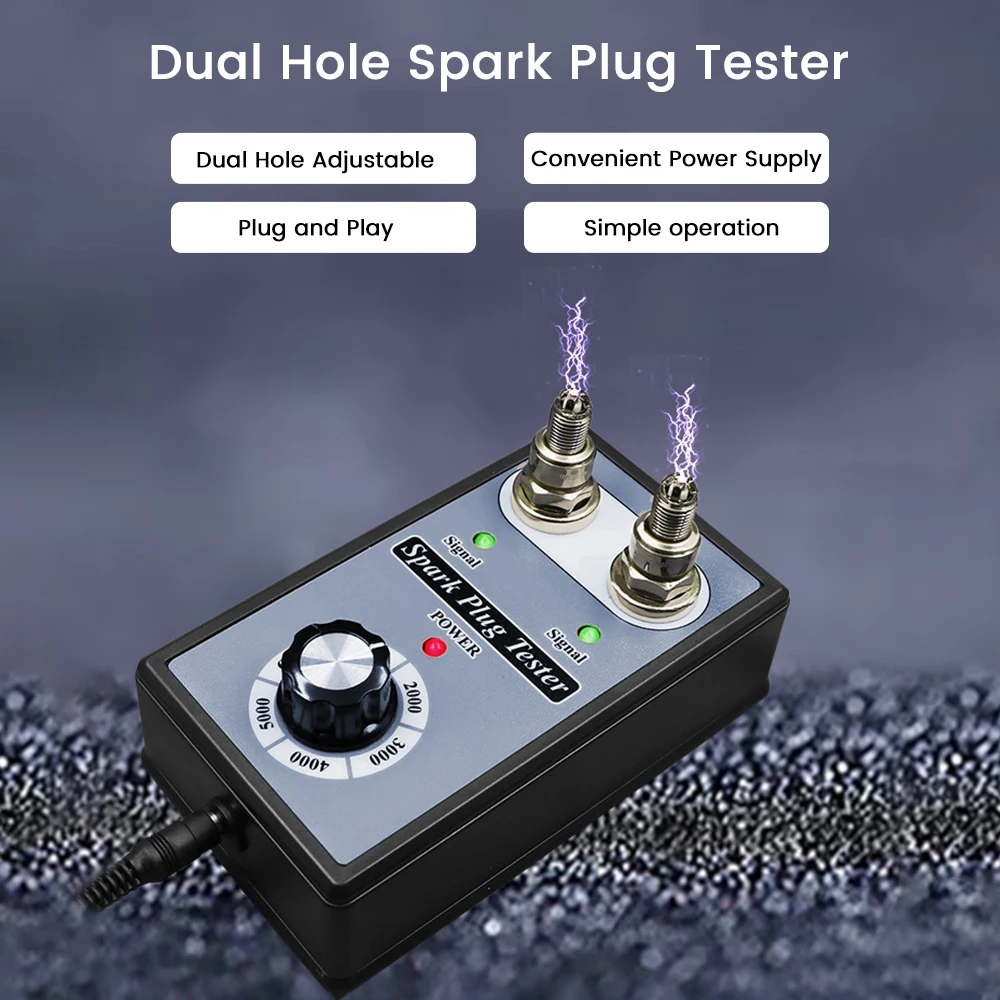 Universal Dual Hole Spark Plug Tester Adjustable In-Line Ignition Plug Analyzer Spark Plug Test Pen Ignition Coil Checker Spark