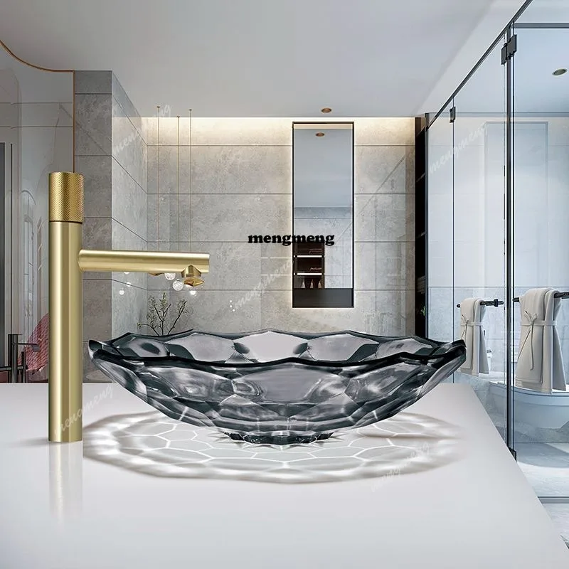 

Crystal glass counter basin hotel apartment bathroom hand wash basin balcony wash basin
