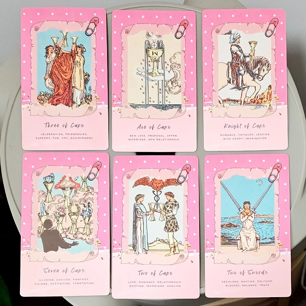 Tarot Pink Waite, el mágico mazo de cartas de tarot en colores rosas, 78 tarjetas estéticas Kawaii con significados, 12*7cm, doble relieve.