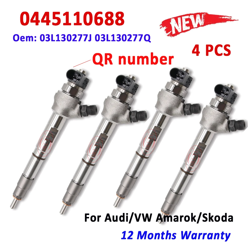 

4 PCS Genuine New 0445110688 Common Rail Diesel 0 445 110 688 Fuel Injector 03L130277J 03L130277Q 03L130855CX For VM AMAROK 2.0