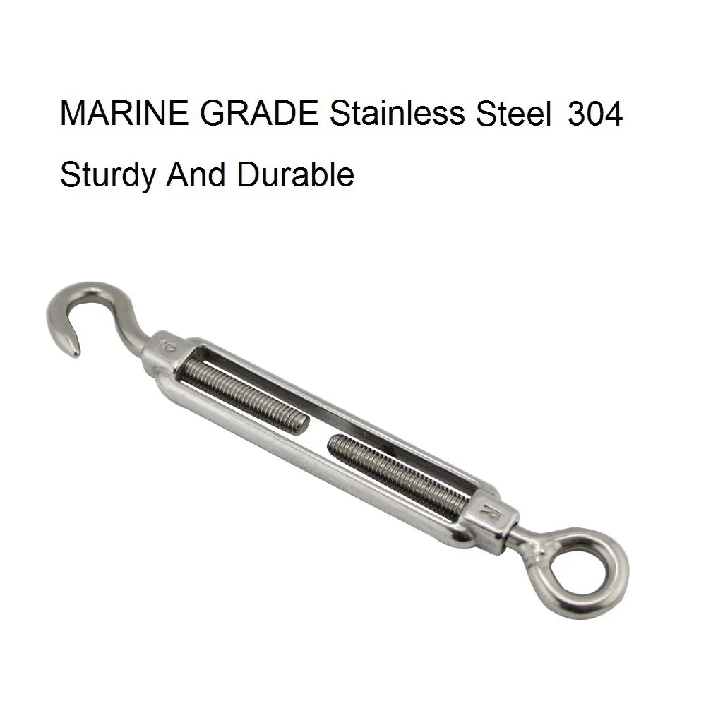 5PCS Hook And Eye Turnbuckle  304 Stainless Steel Wire Rope Tension Polished Rigging Hardware For Sun Shade Sail