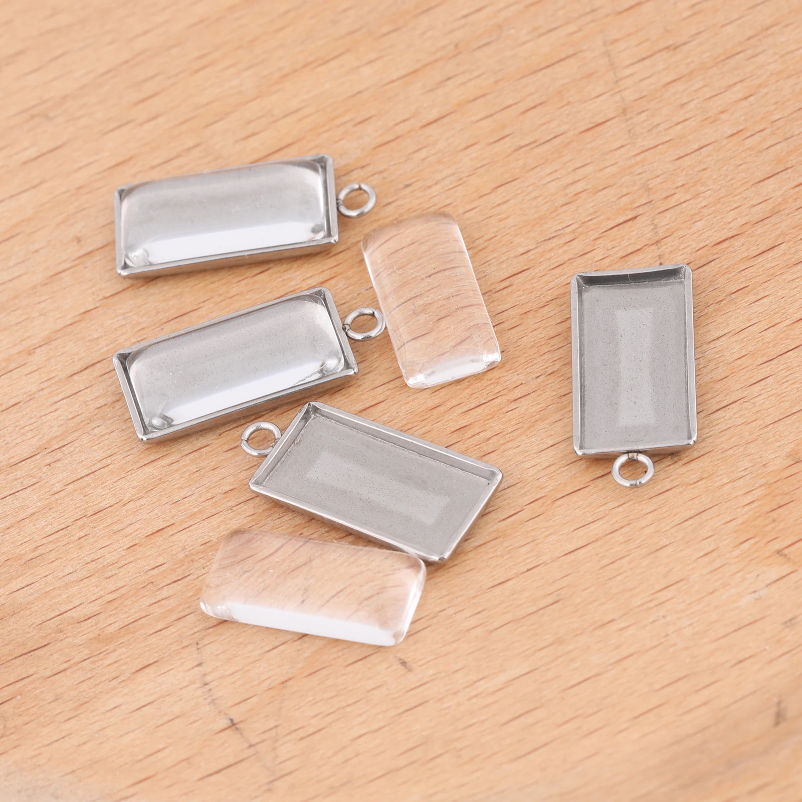 20pcs Stainless Steel Fit 7x14.5mm Rectangle Cabochon Base Setting Trays Diy Bezel Pendant Blanks For Earring Jewelry Making