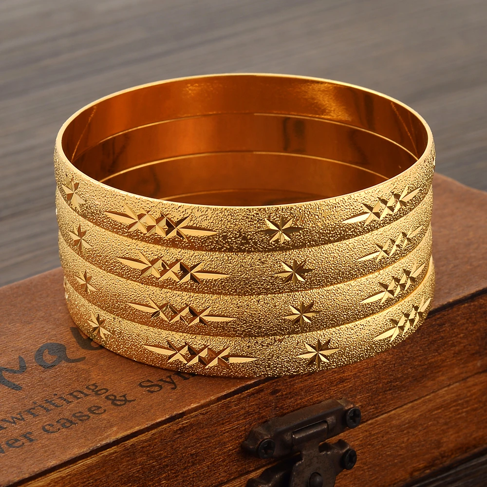 24k 65MM Dubai Wedding Bangles For Women Ethiopian Jewelry Gold Color Indian Bangles Bracelets Women Birthday Jewelry Gifts