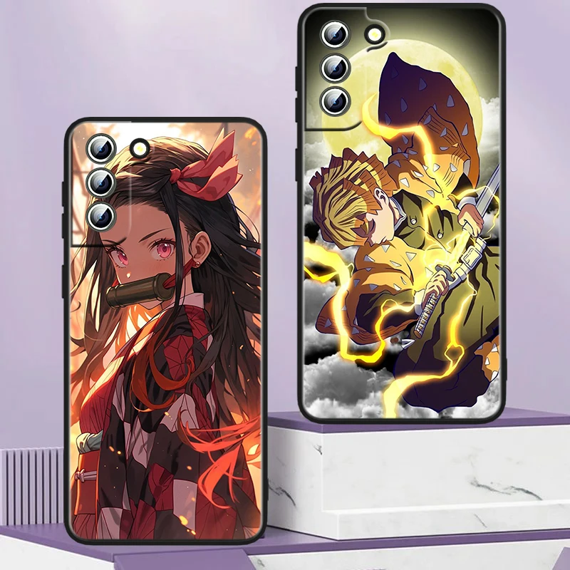 Anime Demon Slayer Voor Samsung S24 S23 S22 S21 S20 Fe S10e S10 S9 Ultra Plus Plus Zachte Siliconen Zwarte Telefoonhoes