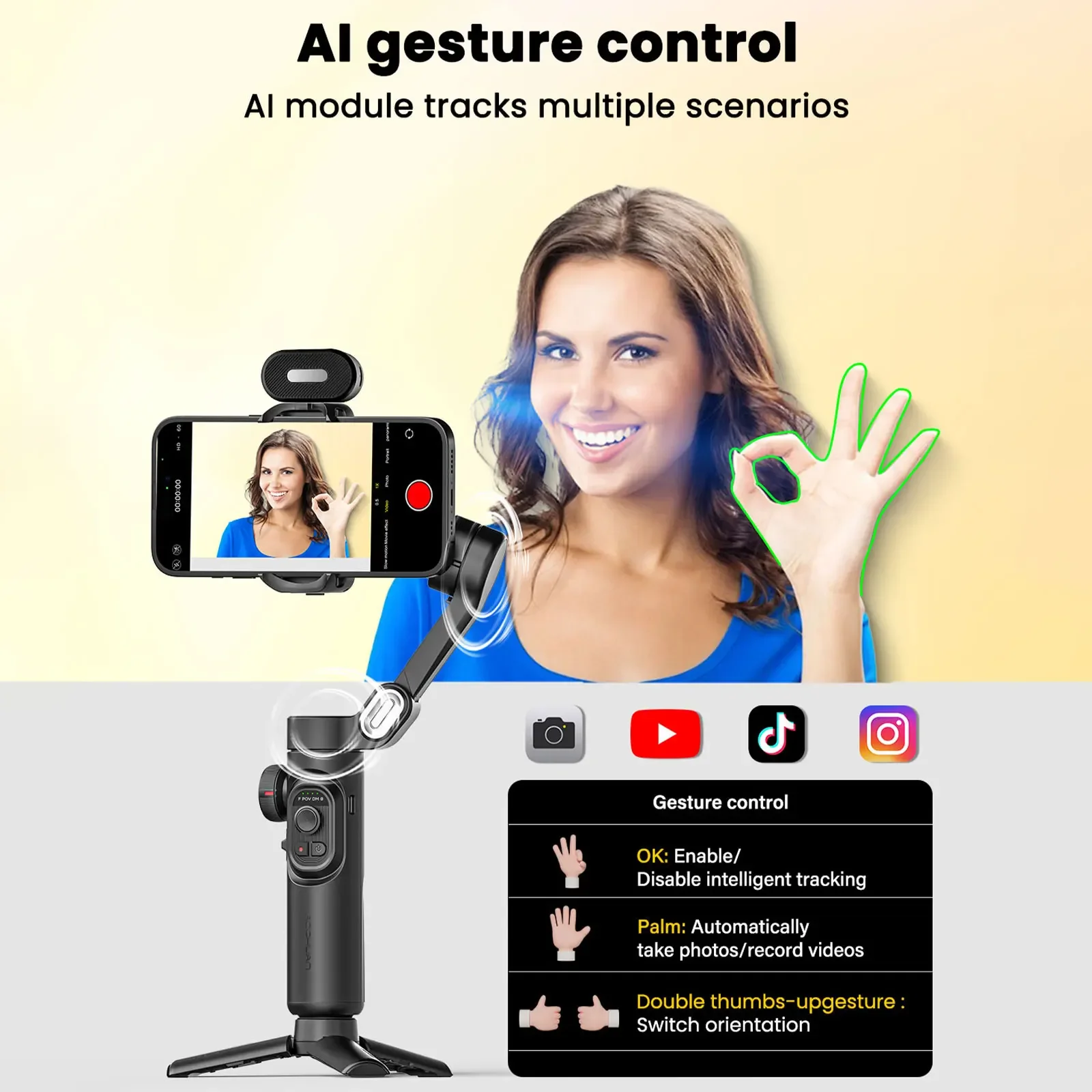 AOCHUAN Smart XE 3-Axis مثبت أفقي محمول للهواتف الذكية آيفون أندرويد تتبع الوجه Tk Vlog