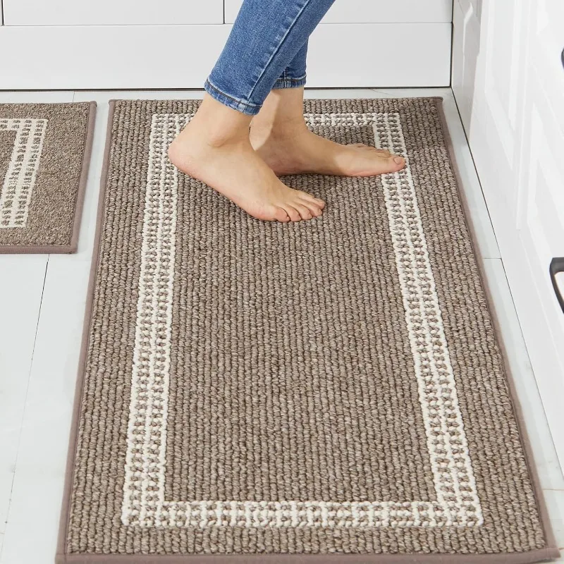 

Kitchen Rugs Non-Slip 20x30/20x48 Inch Thick Polypropylene Standing Mat for Home Machine Washable, Brown