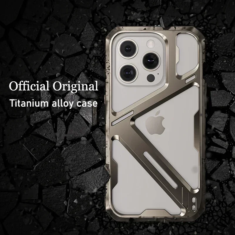 Raw Titanium alloy Metal case for iphone 14 15 Pro Max Original Machine Color Border Superhard nucleus Bumper Protective cover