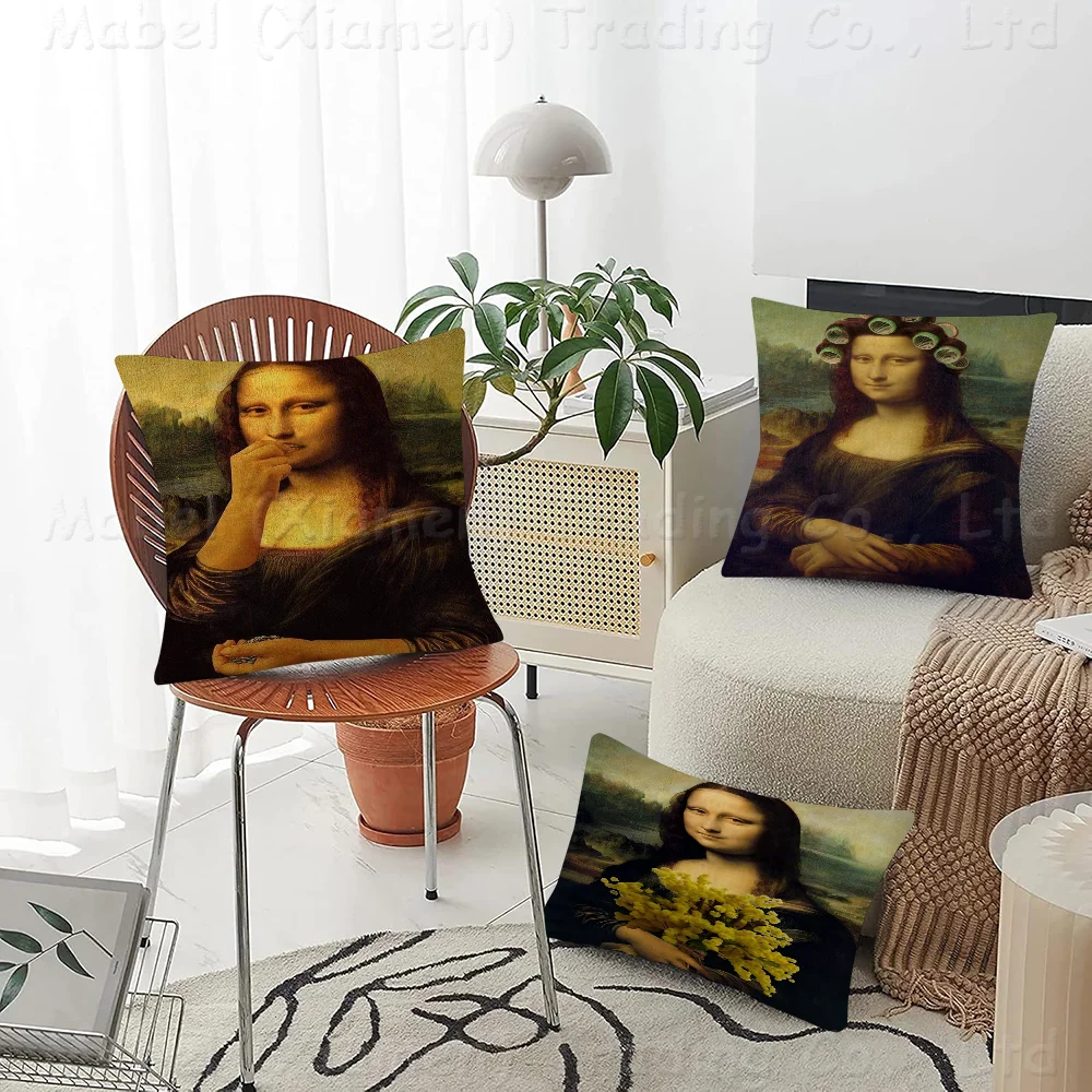 Mona Lisa Funny Cushion Cover Inches Farmhouse Decor Home Throw Pillow Covers For Couch Decorations