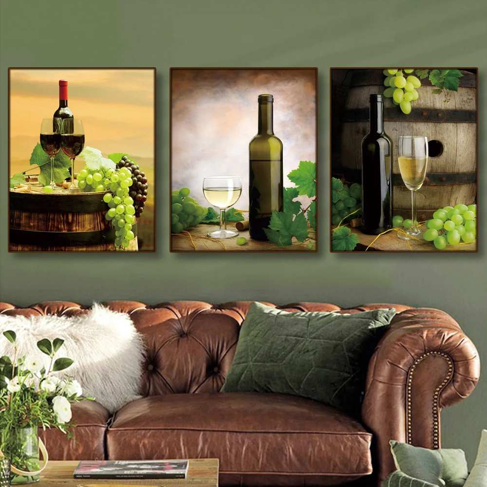 Kitchen Bar Red Wine Grape Beer Wall Art Canvas Painting Still Life Nordic Poster Wall Pictures Decor For Living Room