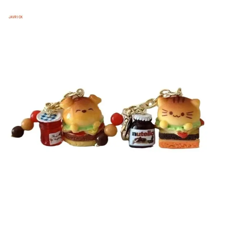 N1HE Resin Pet Hamburger Key Ring Creative Animal Charm Key Holder Portable Bag Decoration Stylish Purse Phone Accessory