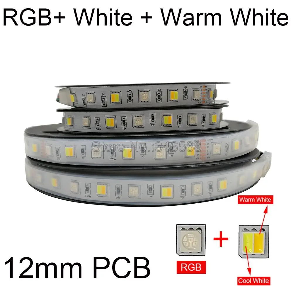 5 м 5050 SMD светодиодная лента водонепроницаемая RGBW RGB CCT гибкая светодиодная лента водонепроницаемая RGB + белая + теплая белая лента 12 В 24 В постоянного тока 12 мм печатная плата
