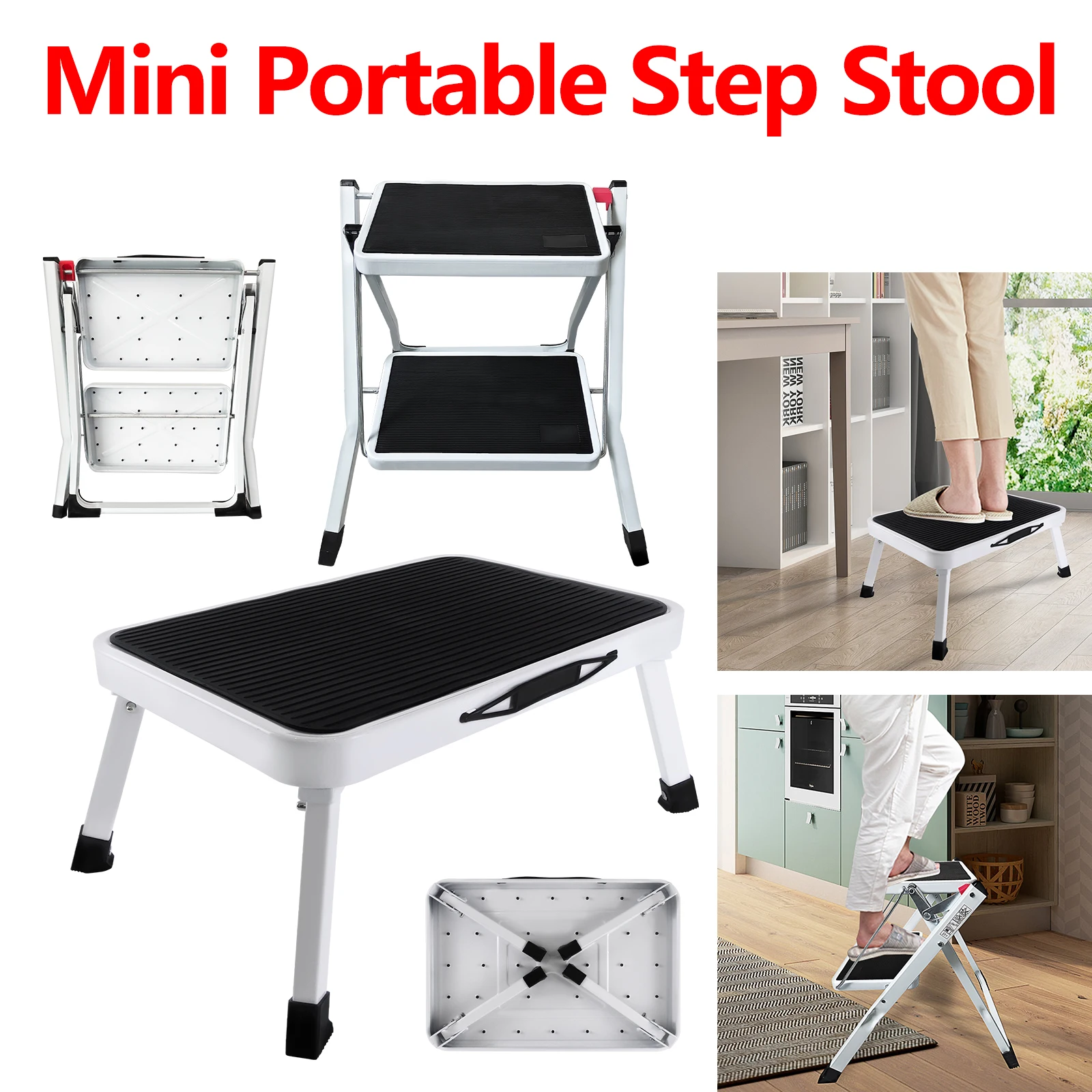 Escalera de paso plegable, mini escalera portátil de un solo paso para taburete de cocina para adultos y niños, escalón de caravana de acero resistente, carga de 330 lb