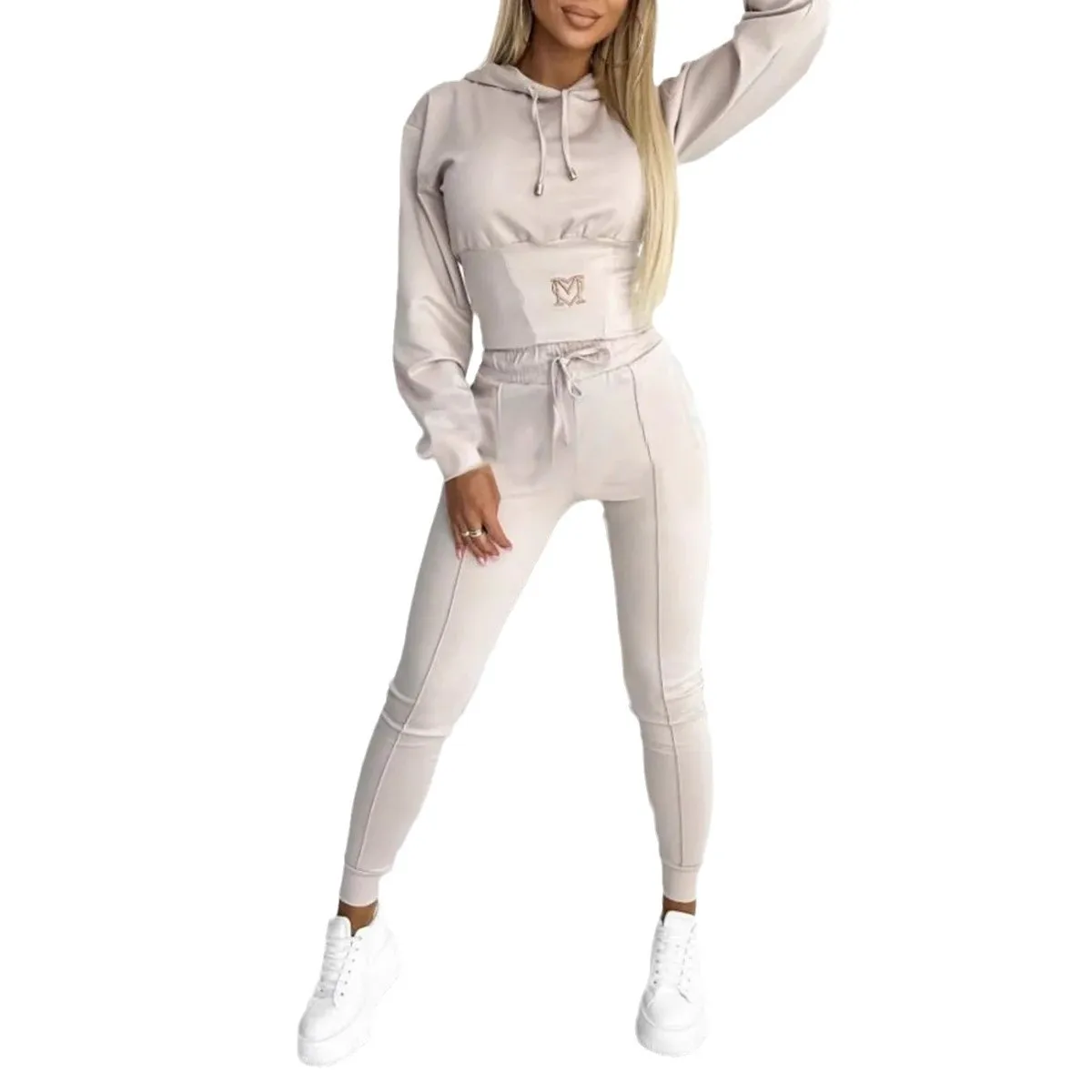 2024 Autumn Winter Casual Hooded Waist Cinched Sports Set Fashionable Unisex Long Sleeve Sweatshirt And Pants Ensemble