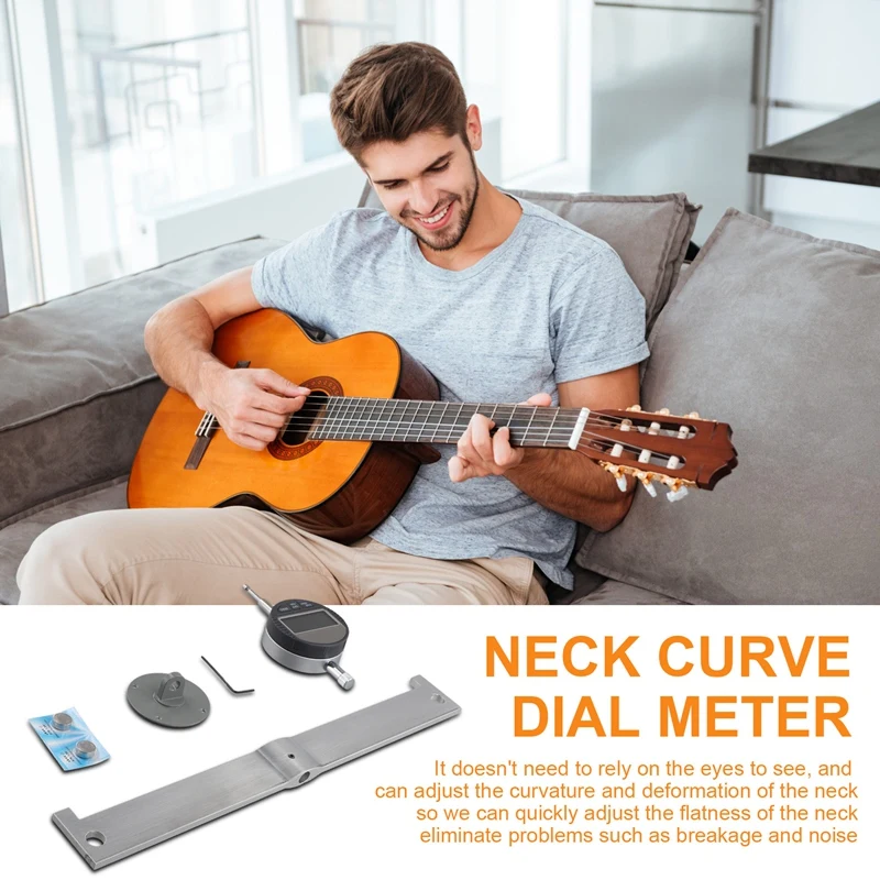 Guitar Neck Curvature Measurement Dial Indicator Guitar Fingerboard Measuring Flat Ruler Reset Calibration Instrument