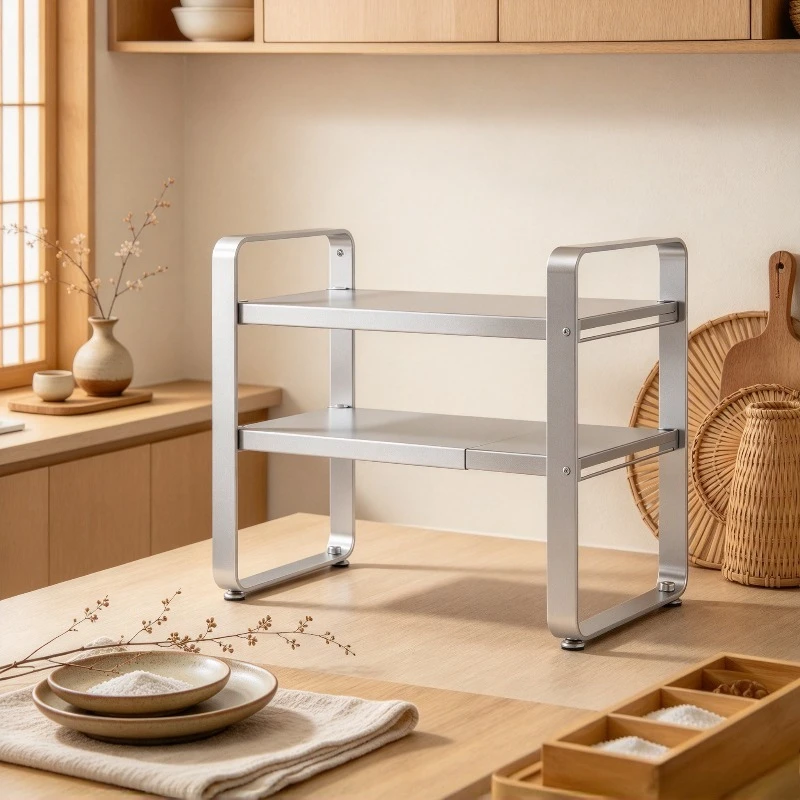 Stainless Steel Kitchen Rack, Expandable Cabinet Shelf Organizer, Adjustable Pot Pan Holder, Multi-tier Countertop Storage Stand
