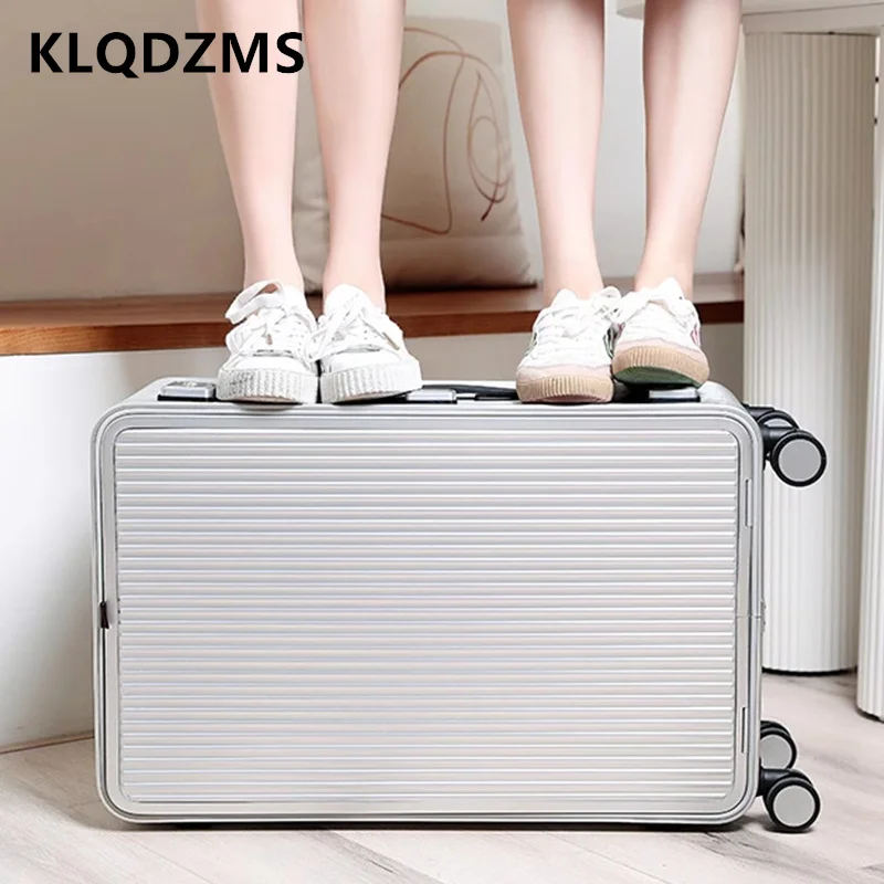 

KLQDZMS Suitcase Front Opening Boarding Box Full Aluminum Magnesium Alloy Trolley Case 20"24"26"28 Inch Large Capacity Luggage
