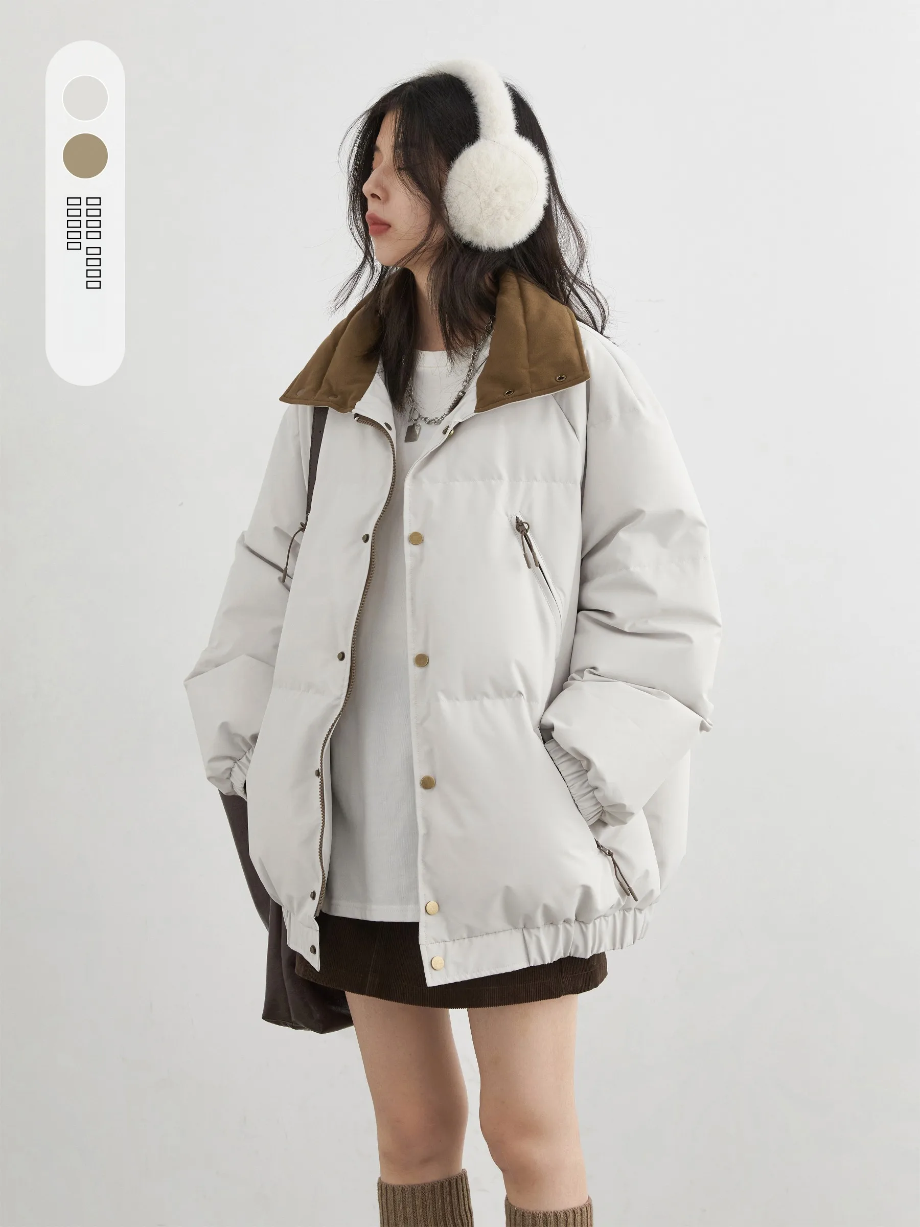 

CHICVEN Casual Loose Color Blo Collar Women's down Jaet Du Feather Warm Temperature Loing Winter Outerwear