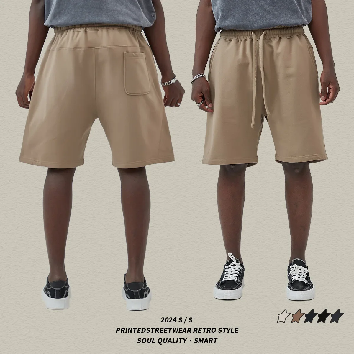 2024 summer new American trendy brand 380g high-quality terry men's shorts casual loose men's and women's five-point pants
