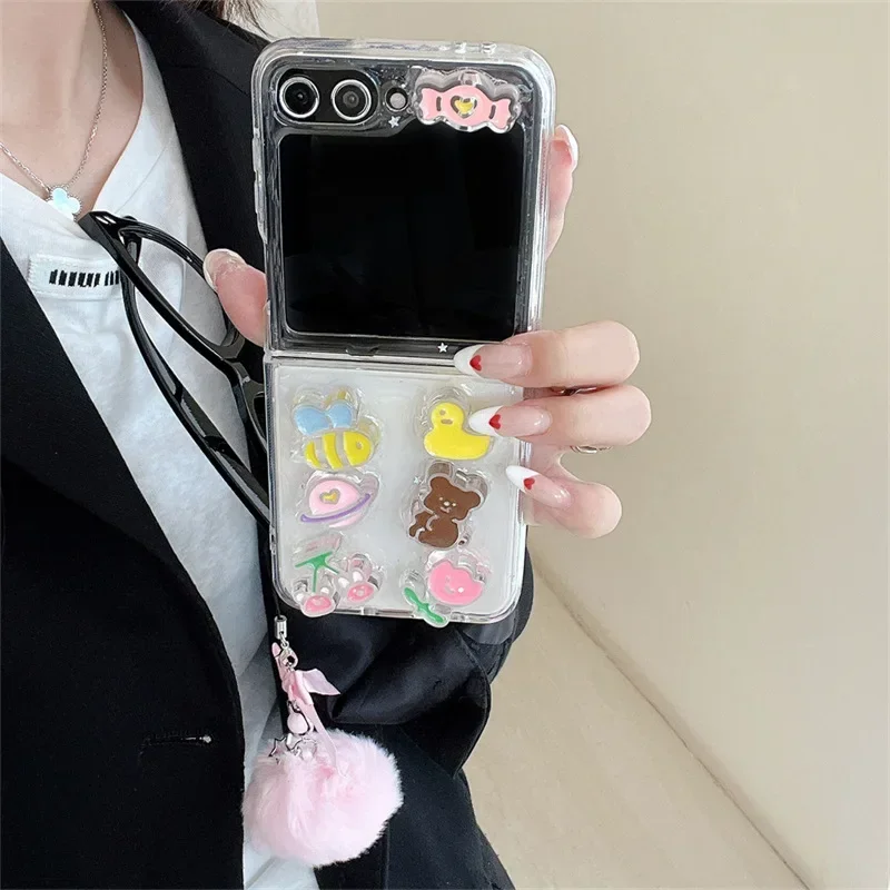เคสโทรศัพท์ลายหมีผีเสื้อสำหรับ Samsung Galaxy Z flip Z 6 5 4 3ฝาหลังป้องกันสำหรับ ZFold6 ZFlip6เคส