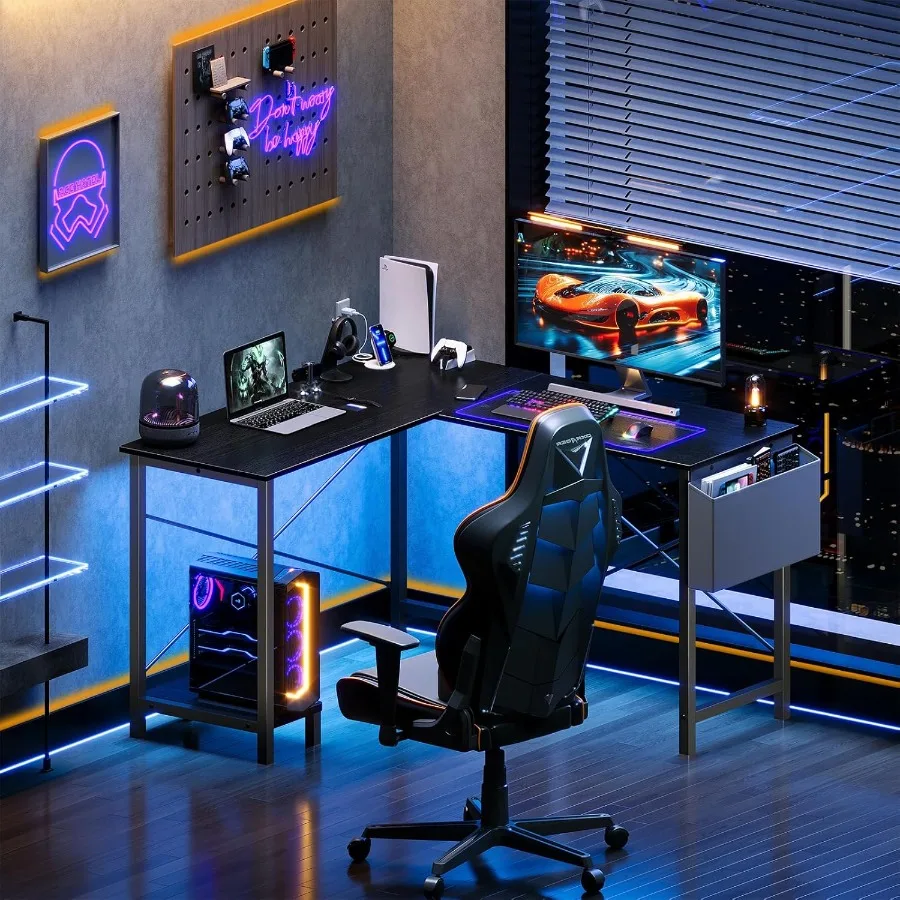 طاولة ركن ألعاب الكمبيوتر المكتبي على شكل حرف L مقاس 50 بوصة للمكتب المنزلي ومحطة عمل للعمل والكمبيوتر الشخصي مع حقيبة تخزين جانبية وحدة المعالجة المركزية St #4