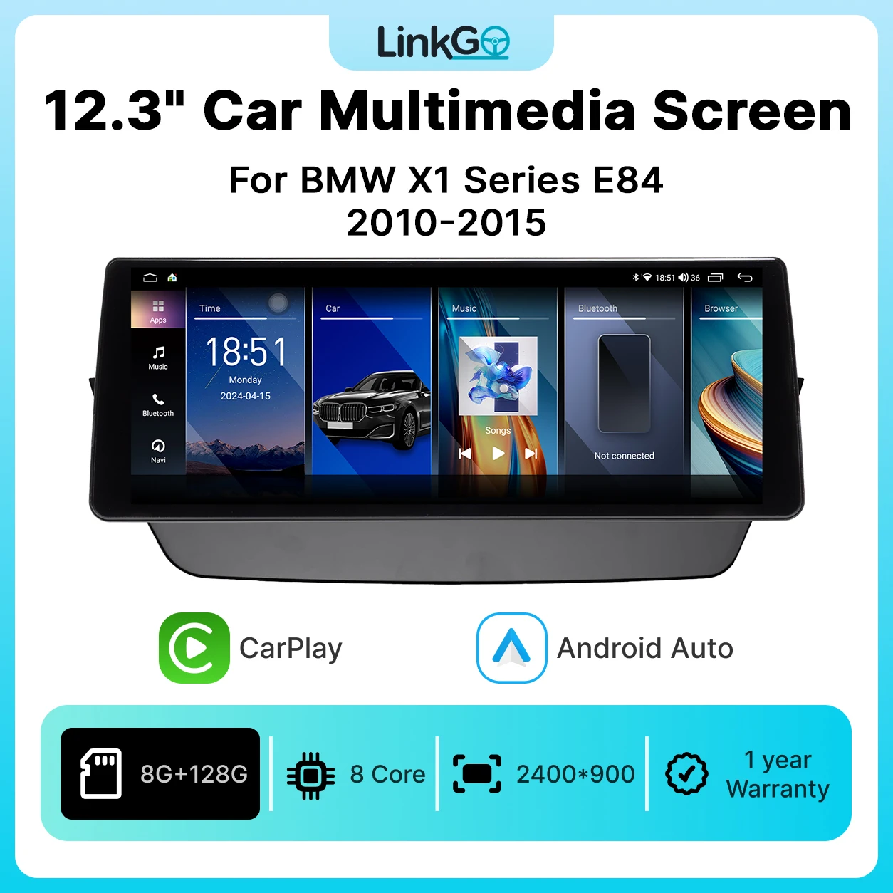 12.3 Inch Android GPS Navigation Screen for BMW X1 E84 2010-2015 Wireless CarPlay Android Auto Radio Multimedia Video Player