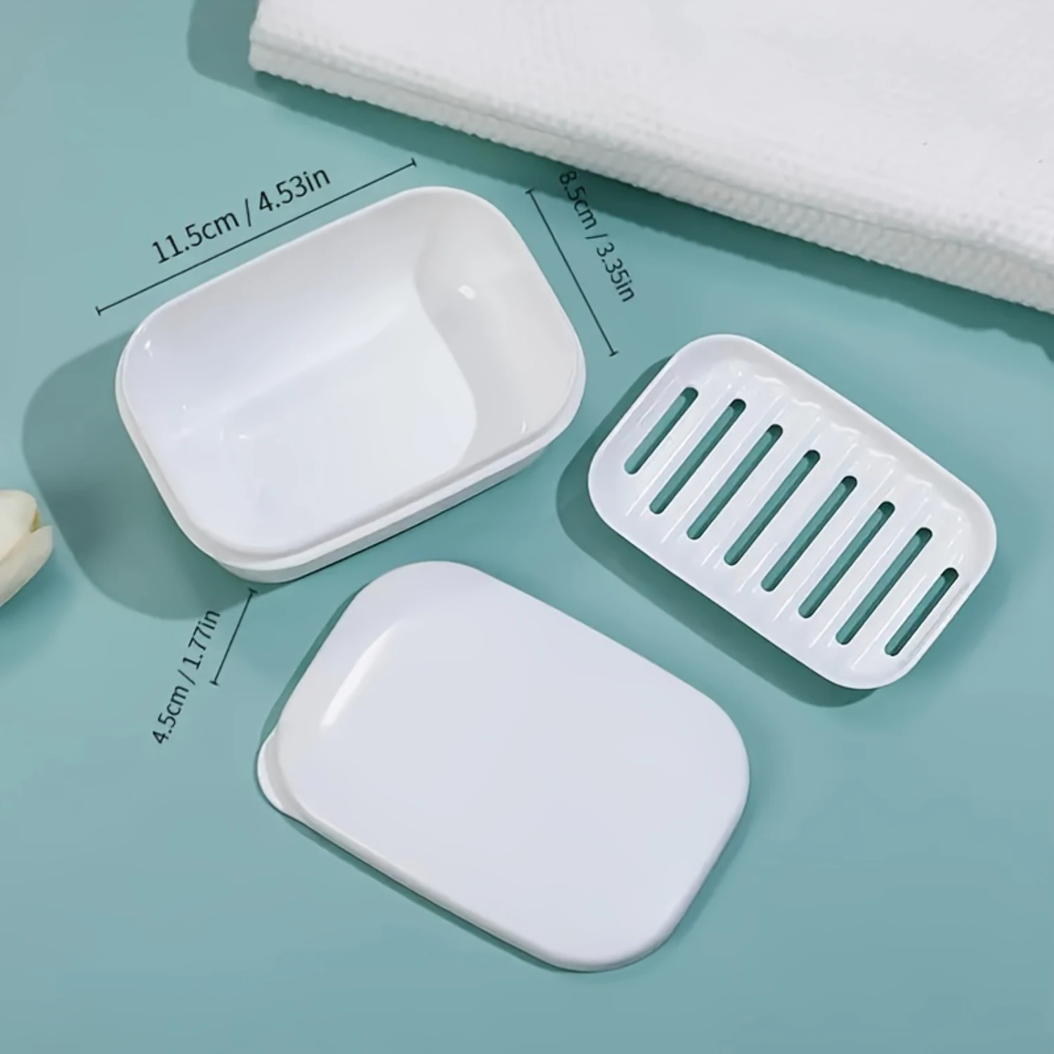 4pcs Plastic Rectangular Soap With Lid, Portable Leak-Proof Soap Dish Box, Travel Camping Gym Draining Soap Holder, White S