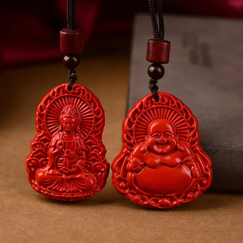 

Red Real Cinnabar Guanyin Buddha Pendent Vintage Designer Beads Bangle Gifts for Women Men Amulet Natural Jewelry Charm Carved