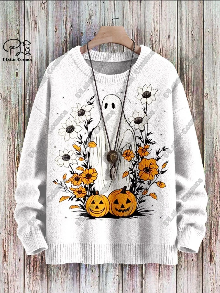 

New 3D Printed Funny Skeleton Black Cat Pumpkin Bat Jesus Art Print Authentic Ugly Sweater Winter Casual Unisex Sweater