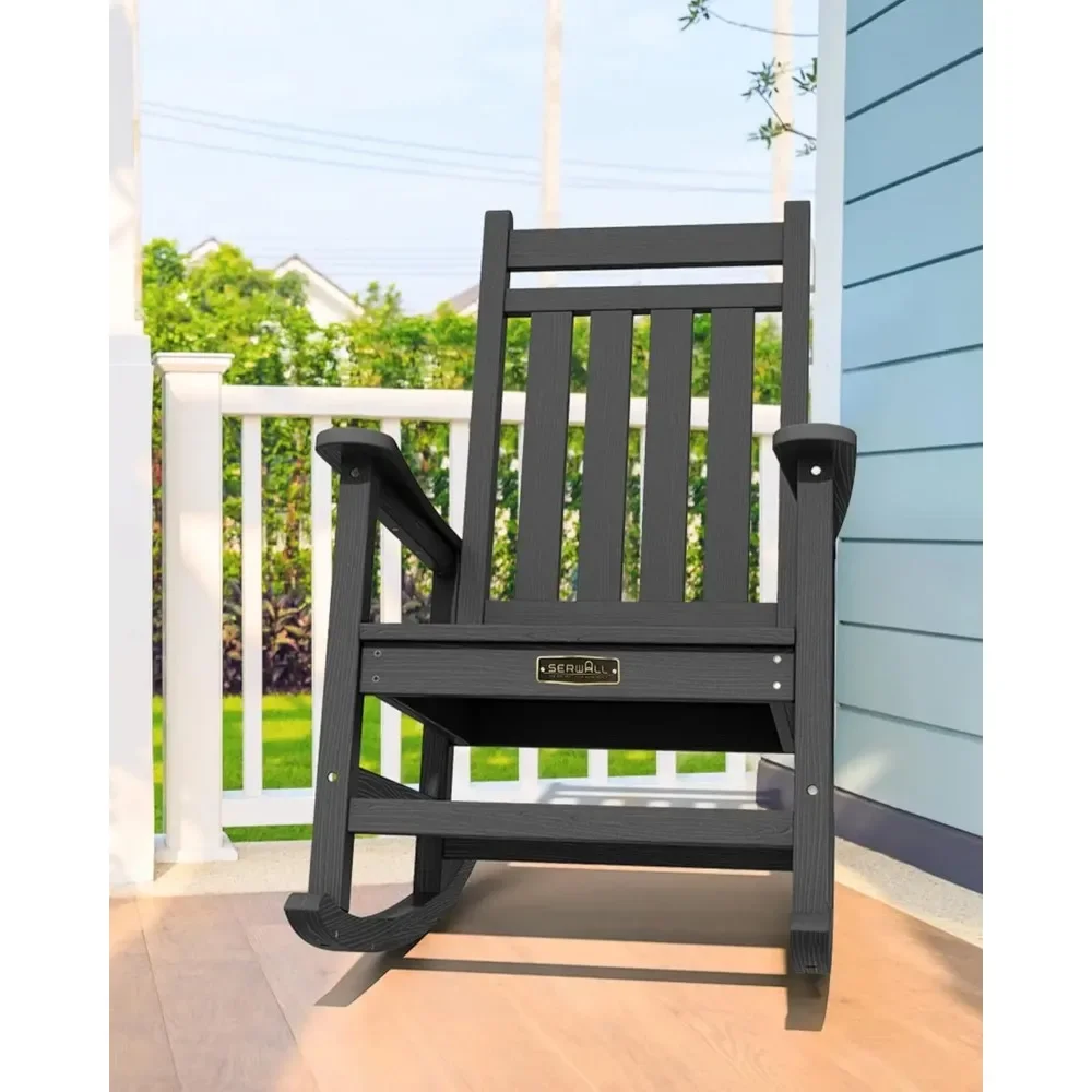 Oversized Rocking Chair, Outdoor Rocking Chair for Adults, All Weather Resistant Porch Rocker for Lawn Garden, Black